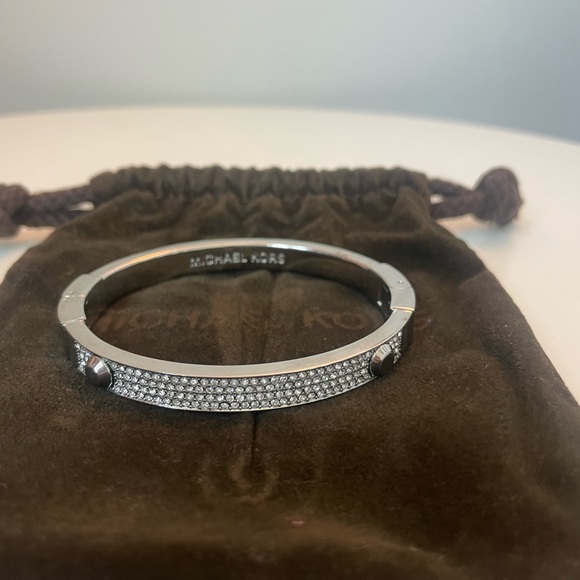Michael Kors Crystal Pave Rhinestone Silver Tone Pave Hinge Bangle Bracelet - Picture 3 of 4